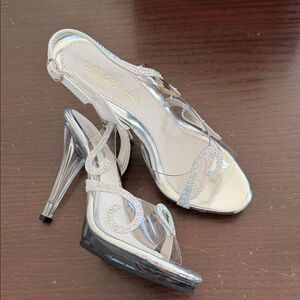 New Fabulicious Elegant Silver Crystal Women's vintage retro pinup Heels 8
